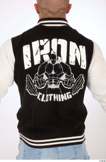 Duncan black white varsity jacket casual dressed upper body 0005.jpg